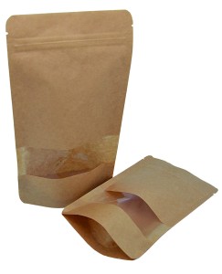 Doypack brązowy papier z oknem ze struną 250ml 110x65x185mm 1000szt.